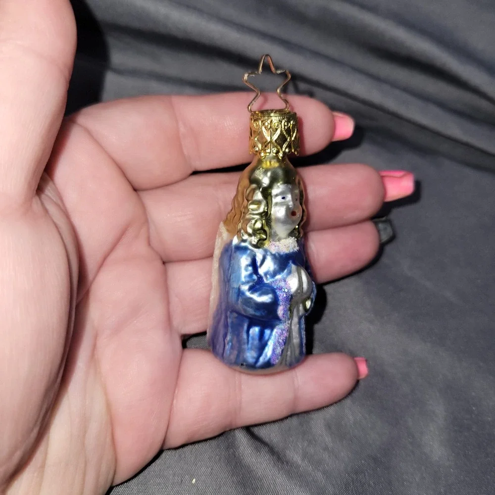 Inge Glas German Glass Christmas Ornament Blue Choir Angel Wings Hand Blown